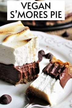 a piece of vegan s'mores pie on a white plate