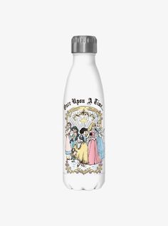 a glass bottle with an image of three women on it