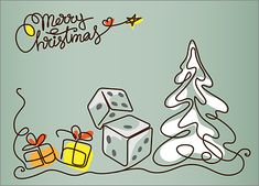 a merry christmas card with dice and presents