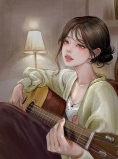 a painting of a woman holding a guitar