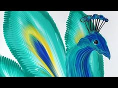 a painting of a blue bird with yellow and green feathers on it's head