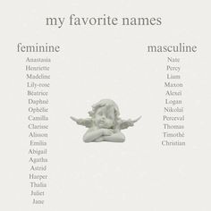 an angel statue with the names of all its favorite names on it's back