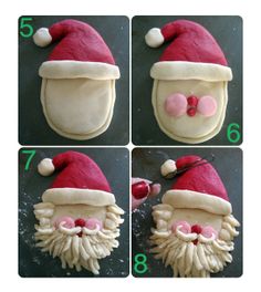 four pictures of santa claus's hat on top of each other with different expressions