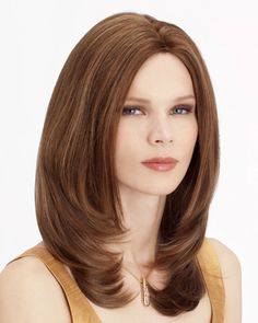 Crystal Net Monofilament Top Hair Length: Bangs 10" | Crown 14" | Nape 11.5" Weight: 4.7 oz. A seductive impression with soft layers and razored edges. | Britney | Monofilament Synthetic Wig by Louis Ferre in 27LF, Synthetic Hair, Medium Women's Wigs | Best Wig Outlet Wig Outlet, Vivica Fox Wigs, Ponytail Hair Piece, Best Wig Outlet, Monofilament Wigs, Soft Layers, Women's Wigs, Hair Medium, Half Wigs