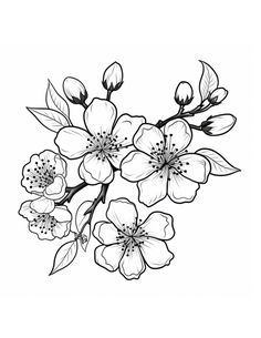 black and white drawing of flowers on a branch