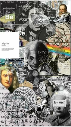 the collage is made up of many different images and words, including one man's face