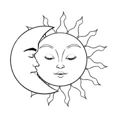 the sun and moon with faces drawn in black ink