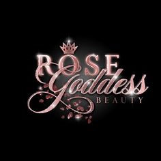 the logo for rose goddess beauty, which is featured in pink and gold glitters