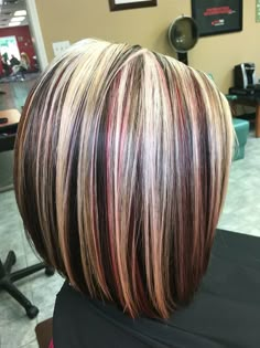 Highlights ,blonde ,red,and brown hair by Victoria Sylvis Chocolate Colored Hair With Highlights, Fall Peekaboo Highlights, Summer 2024 Hair Highlights, Latest Hair Color Trends, Highlight Inspiration, Red And Blonde, Red Blonde, Chunky Highlights, Blonde Highlight