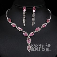 Pink Crystal Engagement Wedding Jewelry Sets | Bridelily Luxury Pink Stone Work Jewelry, Luxury Pink Gemstones For Formal Occasions, Crystal Bridal Jewelry Sets, Rhinestone Jewelry Set, Crystal Wedding Jewelry, Crystal Choker Necklace, Crystal Jewelry Sets, Crystal Choker, Fancy Jewelry