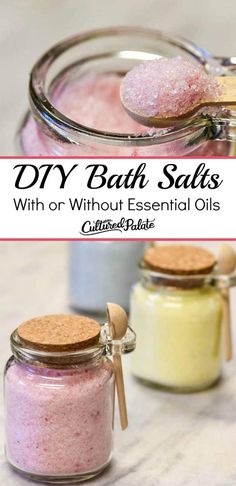 Learn how to make bath salts using this DIY bath salts recipe. Make homemade bath salts with essentials or DIY bath salts without essential oils. #myculturedpalate.com #bath salts #DIYbeauty #DIYspa #howtomakebathsalts Diy Bath Salts Recipe, Make Bath Salts, Homemade Bath Salts Recipe, Diy Bath Salts, Bath Salts Recipe, Bath Salts Diy, Homemade Bath, No Salt Recipes