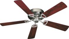 a ceiling fan with four wooden blades