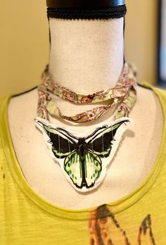 Perfect for your Vintage/ Boho look/Magnolia Pearl look.  Handmade.  Can be worn as a jabot, necklace or belt. Unique Green Festival Choker, Unique Green Choker For Festival, Unique Adjustable Bib Necklace Choker, Pearl Look, Fabric Necklace, Magnolia Pearl, Monarch Butterfly, Boho Look, Raleigh Nc