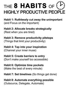 the eight habitts of highly prodictive people are shown in black and white