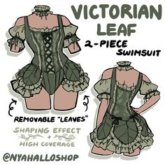 a drawing of a woman wearing a corset and dress with the words victoria leaf on