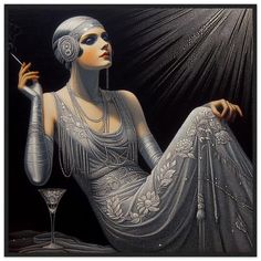 Art Deco Wall Art "Woman of Leisure" Printed on Premium Matte Paper Framed in Black Wood. Looks terrific with minimalist modern decor. Our ready-to-hang wooden framed posters are sturdy, durable, and ready to hang instantly! The poster is made on our heavier-weight white matte paper that has a natural, smooth uncoated finish that feels luxurious to the touch. The perfect option to stand the test of time.  Features:  Ready-to-hang: The poster is delivered within the frame and is ready to be hung directly on the wall. Frame Material: Durable pine wood. Frame Color: Available in black wood. Frame Measurements: 20-25mm (0.79"-0.98") thick, 10-14mm (0.4"-0.6") wide, balancing durability and style. Paper Weight: 200 gsm (80 lb), durable and long-lasting. Paper Finishing: Smooth, uncoated matte, Art Deco Fashion Runway, Art Deco Ladies, Erte Art Deco Illustrations, Art Deco Ladies Image 1920s, Art Deco Women, Art Deco Wall Art, Rene Lalique Art Deco, Art Nouveau Illustration, Paper Frames