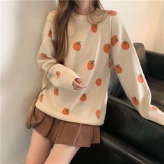 Rok Outfit, Mode Ulzzang, Egirl Outfits, Kawaii Fashion Outfits, Orange Sweaters, Kawaii Clothes, Harajuku Fashion, Outfits Casual