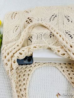 BirdinBag - Chic Hollow Out Double Handle Crochet Bag - Perfect for Vacation Cream Knitted Bag For Everyday Use, Lightweight Beige Crochet Bag Rectangular, Cream Knitted Bag, Cream Knitted Everyday Bag, Cream Handheld Crochet Bag For Daily Use, Beige Knitted Rectangular Shoulder Bag, Rectangular Beige Knitted Shoulder Bag, Lightweight Cream Rectangular Bag, Cream Crochet Pouch Bag For Daily Use