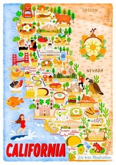 a map of the state of california with all its major cities and attractions on it