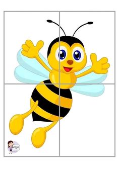 a cartoon bee with four squares in it