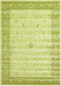 an area rug with green and yellow colors