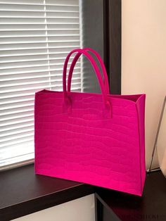 BagForLove - Vibrant Neon Pink Crocodile Embossed Shoulder Tote Bag - Trendy & Stylish Word Wrap, Cute Bags, Shoulder Tote Bag, Handle Bag, Shoulder Tote, Womens Tote Bags, Neon Pink, Emboss, Free Gifts