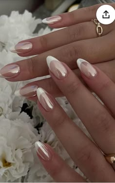 Chrome French Tips Almond, Makijaż Smokey Eye, Bridal Nails, Prom Nails, Beauty Ideas, Chic Nails