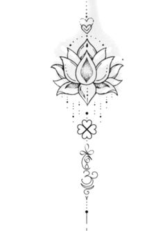 a drawing of a lotus flower with hearts on it's side and an arrow in the middle