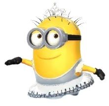 a yellow and gray minion wearing a tiara