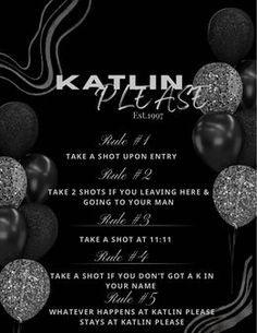 a black and white party flyer with balloons