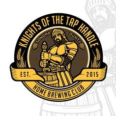 the logo for knights of the tap handle homebrewing club, with a man in armor