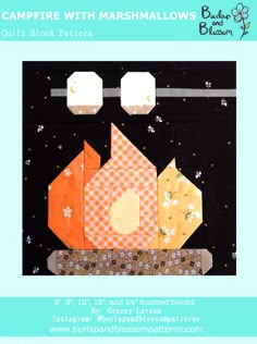 an image of a quilt block with the words campfire with marshmallows on it