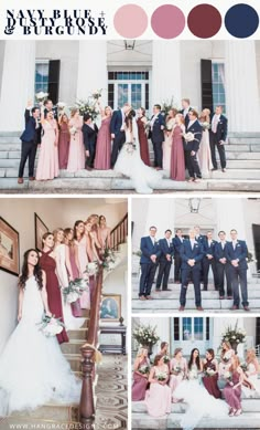 the wedding party is posing for pictures on the steps