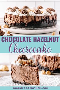 chocolate hazelnut cheesecake on a white plate