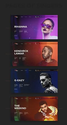 four different webpages that are designed to look like they have been created in photoshop