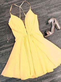 Deep V Neck Short Yellow Prom Dresses Yellow Prom Dress Short, Homecoming Dresses Yellow, Homecoming Dresses Under 100, Yellow Homecoming Dresses, Cocktail Dress Yellow, Outfit Pieces, Homecoming Dress Short, Mini Homecoming Dresses, Cheap Homecoming Dresses