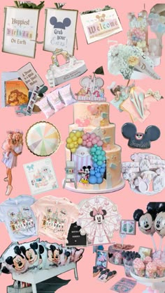 a collage of various items and pictures on a pink background with the words happy birthday