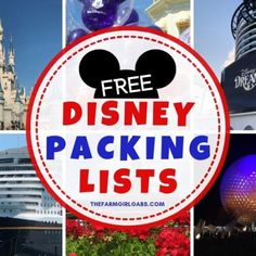 the disney packing list is shown in this collage with images of buildings and other things