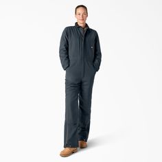 Level up your winter workwear with our women’s insulated coveralls. This work jumpsuit is built from our rugged, wind resistant duck canvas with Durable Water Repellent to protect from light rain and snowfall. The coveralls have a relaxed fit for easy layering, a double knee reinforcement, elastic back waistband, bi-swing back for enhanced mobility, and utility pockets. They’re equipped with a double-layer tape measure loop and hem as well as a snap button at the hem to keep it from dragging on