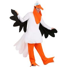 a man in an orange and white bird costume