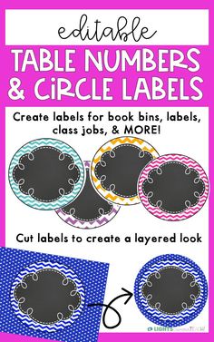 printable table numbers and circle labels for kids to use on their classroom desks