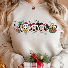 Disney Friends Christmas Sweatshirt, Mickey Christmas Sweatshirt Christmas Disney World, Christmas Family Vacation, Jumper Ideas, Disney Xmas, Dog Lover Sweatshirt, Disney Christmas Shirts, Sublimation Shirts, Winnie The Pooh Christmas, Very Merry Christmas Party