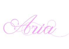 the word aria written in cursive writing with pink ink on a white background