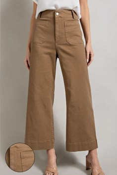 Upgrade your wardrobe with the Soft Washed Wide Leg Pants. Made with a soft washed fabric, these pants offer comfort and style. Featuring a button closure, two front pockets, and the option to wear with a belt, they are versatile and can be dressed up or down. Perfect for pairing with your favorite top and booties! Now available in extended sizes! 100% Cotton Tan Pants Women, Button Pants, Twill Pants, Work Wardrobe, Sheer Fabric, Romper Dress, Cropped Style, Catamaran, Wide Leg Denim