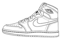 Nike Jordan Coloring Pages, Bone Da Nike, Sneakers Sketch, Sneakers Illustration, Shoe Template, Sneakers Drawing, Jordan Logo, Shoe Design Sketches