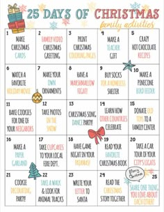 the 25 days of christmas family activities calendar