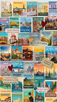 a collage of many different cities and their names in the language of italy, europe