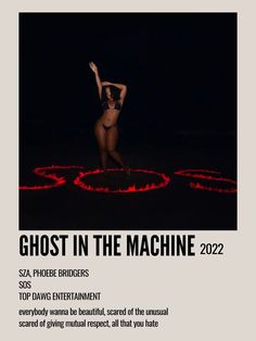 an advertisement for ghost in the machine, featuring a naked woman with her arms up