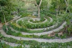 a circular garden design in the middle of a forest