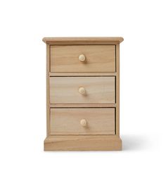 the three drawers are made from wood and have knobs on each drawer, which is also